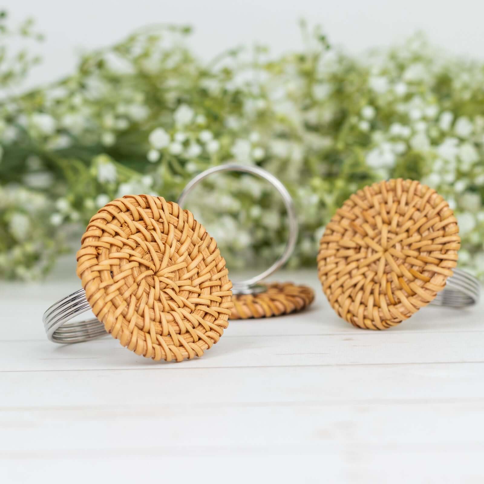 4 Pack 2" Natural Rustic Style Jute Rattan Metal Napkin Rings, Handmade Boho Chic Woven Serviette Buckle Holders