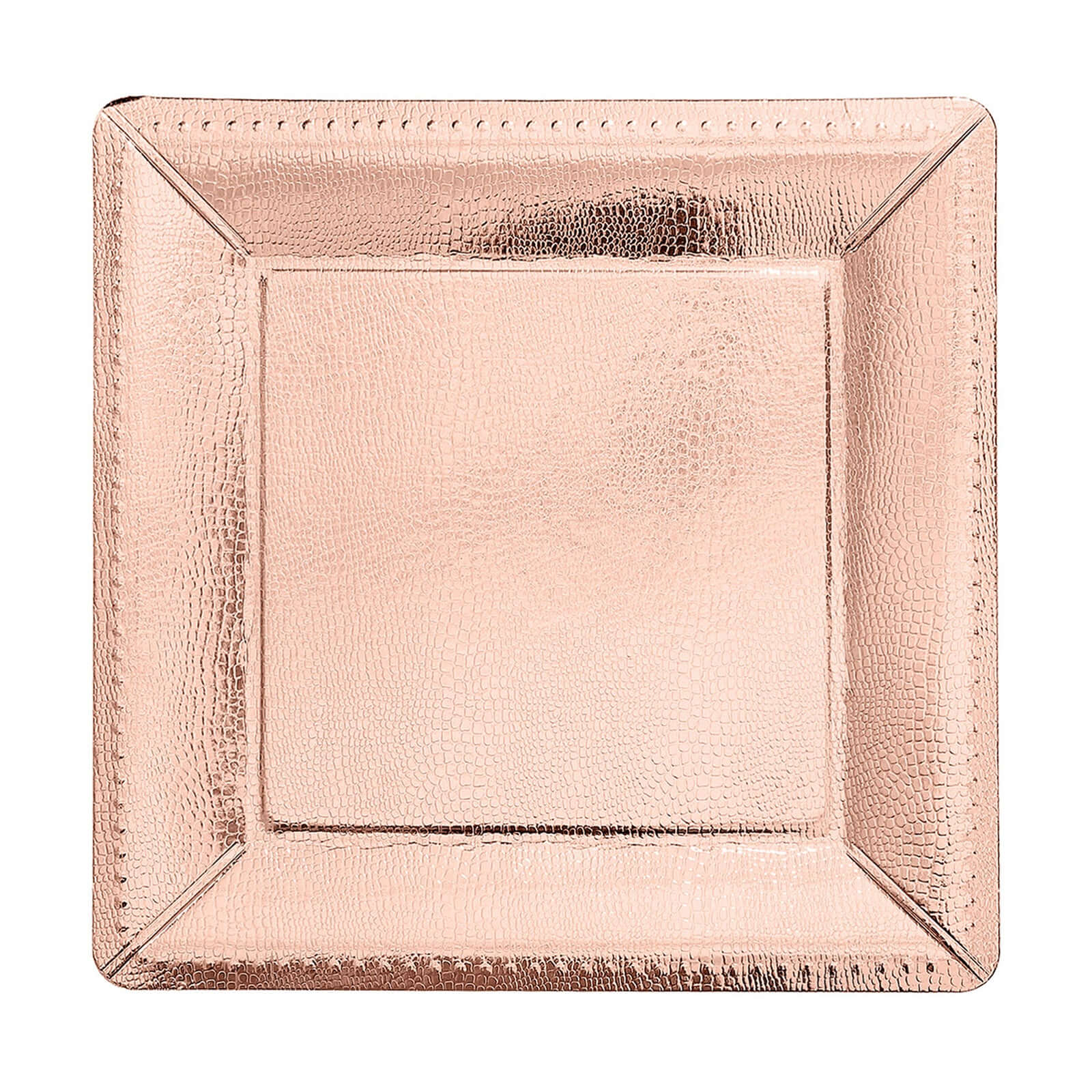 10-Pack Disposable Square Charger Plates in Rose Gold with Leather Like Texture - 1100GSM Durable Paper Chargers for Sophisticated Events 13"