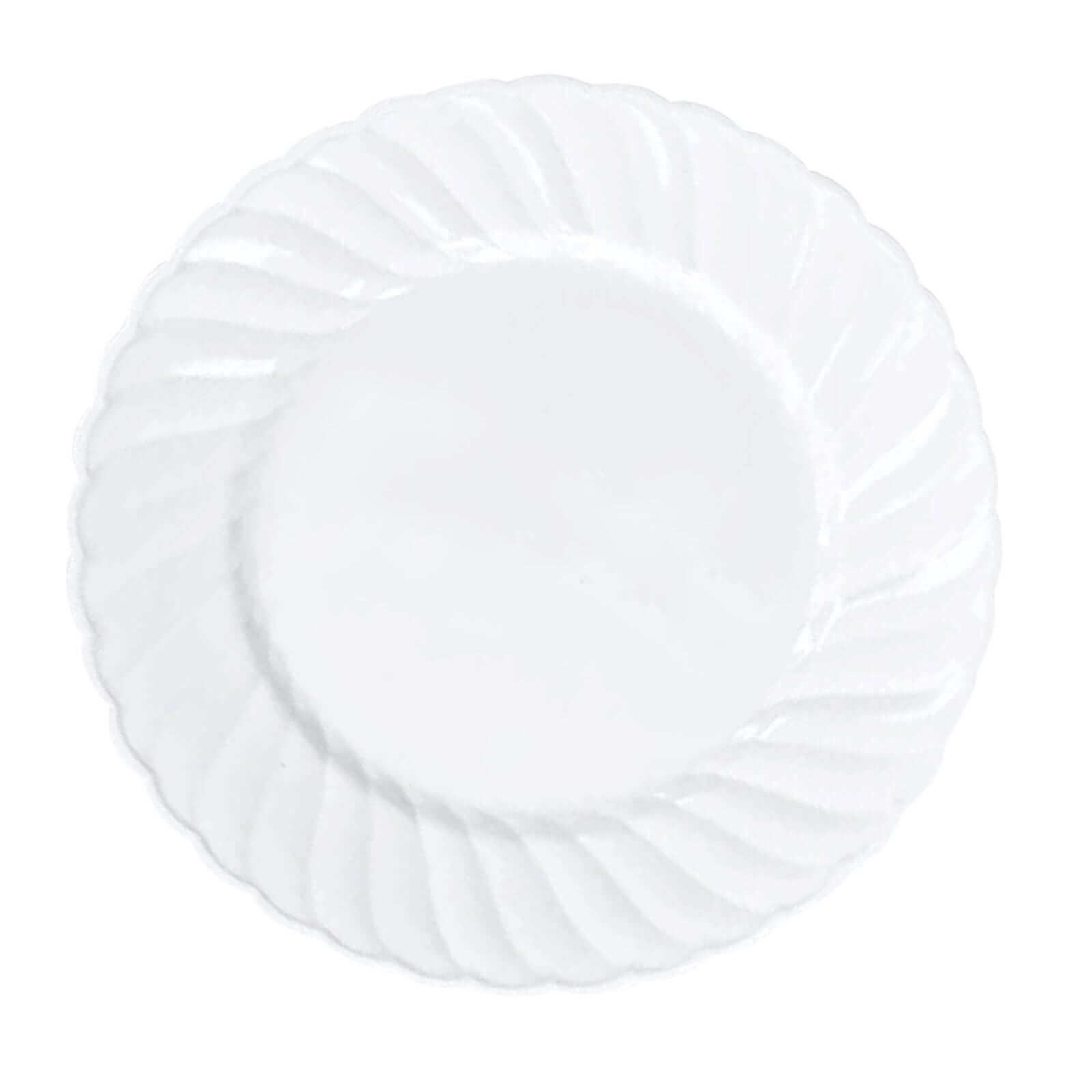12-Pack Plastic Dessert Plates White Flair Rim - Sturdy Disposable Salad Plates 7.5"