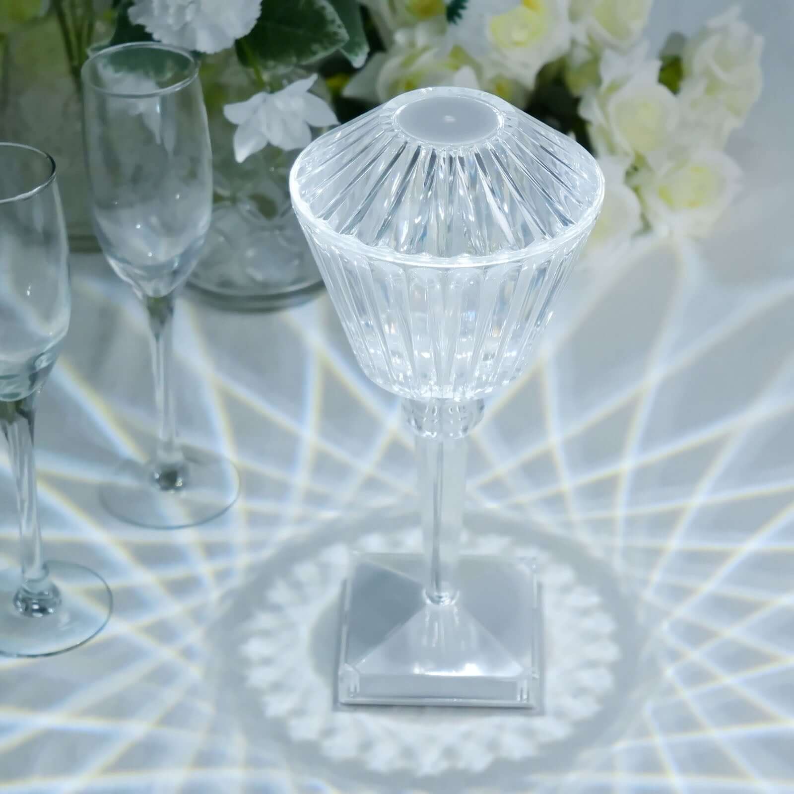 LED Acrylic Table Lamp Prism Design Color Changing - Rechargeable Cordless Touch Control Accent Light 10"