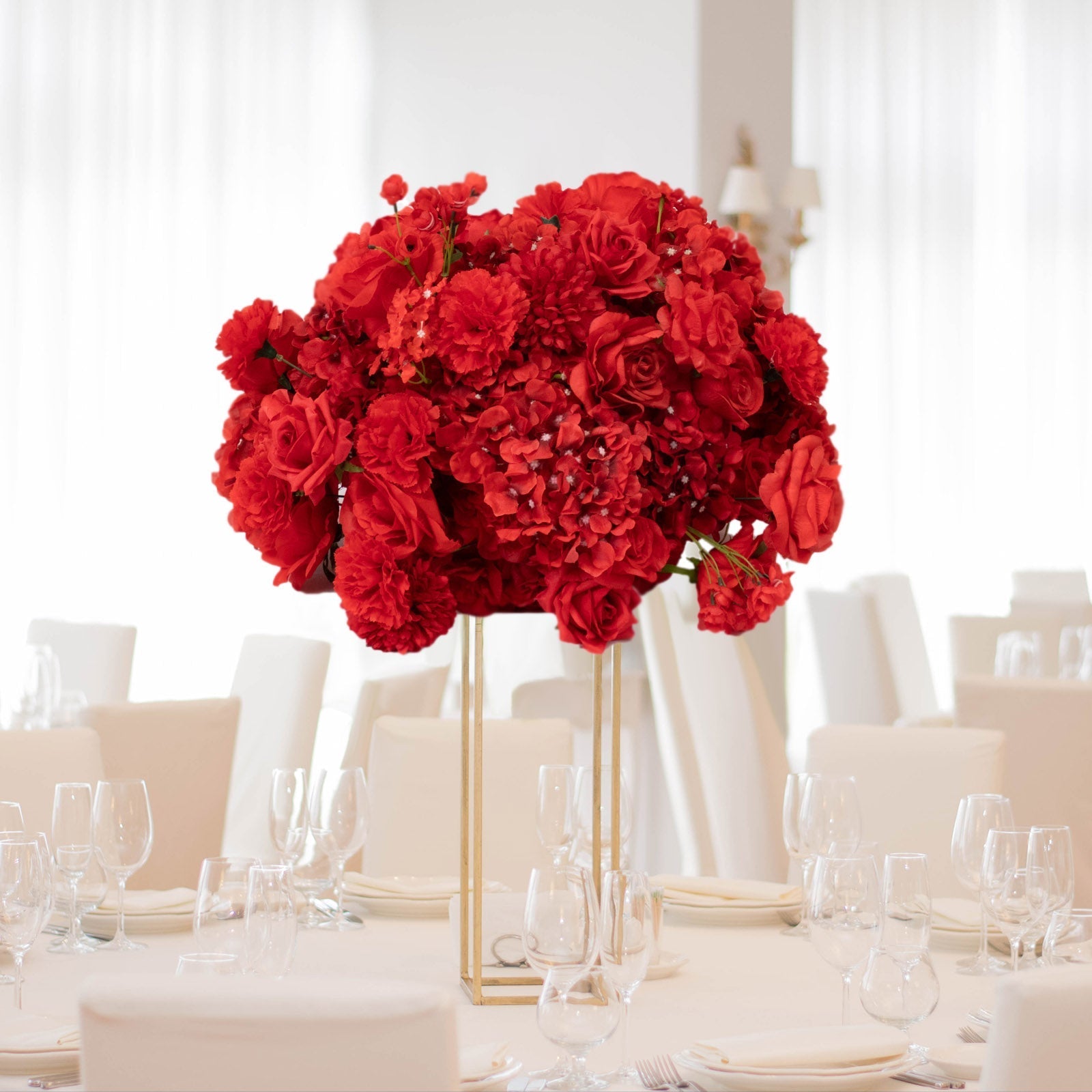 22-Inch Red Silk Flower Grand Centerpiece – Pre-Arranged Artificial Rose, Hydrangea & Chrysanthemum Ball for Wedding & Event Décor