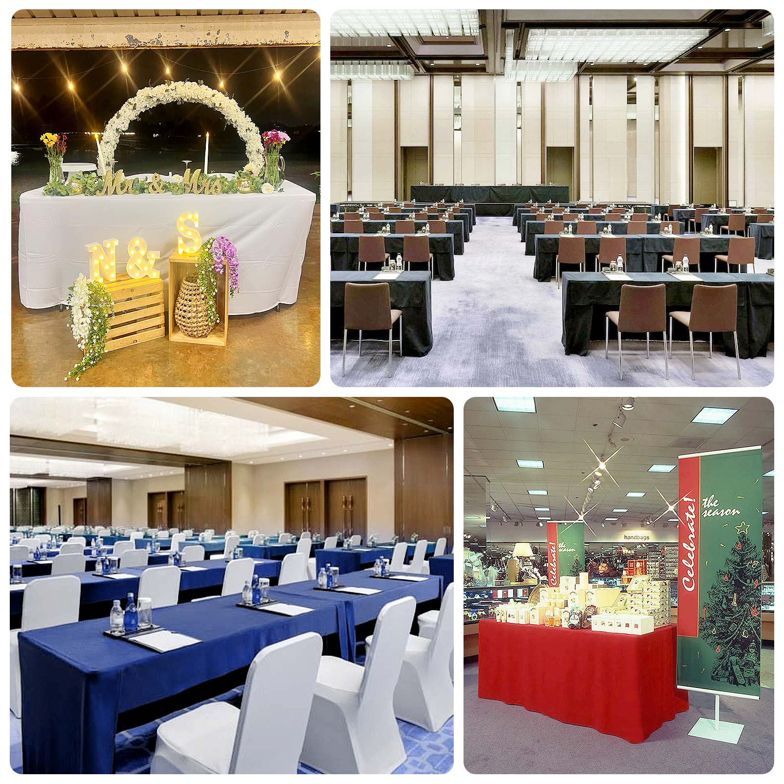 Fitted Polyester 96"x30" Rectangle Tablecloth Red with Open Back Design - Easy to Maintain and Wrinkle-Resistant Table Cover for Trade Shows & Displays