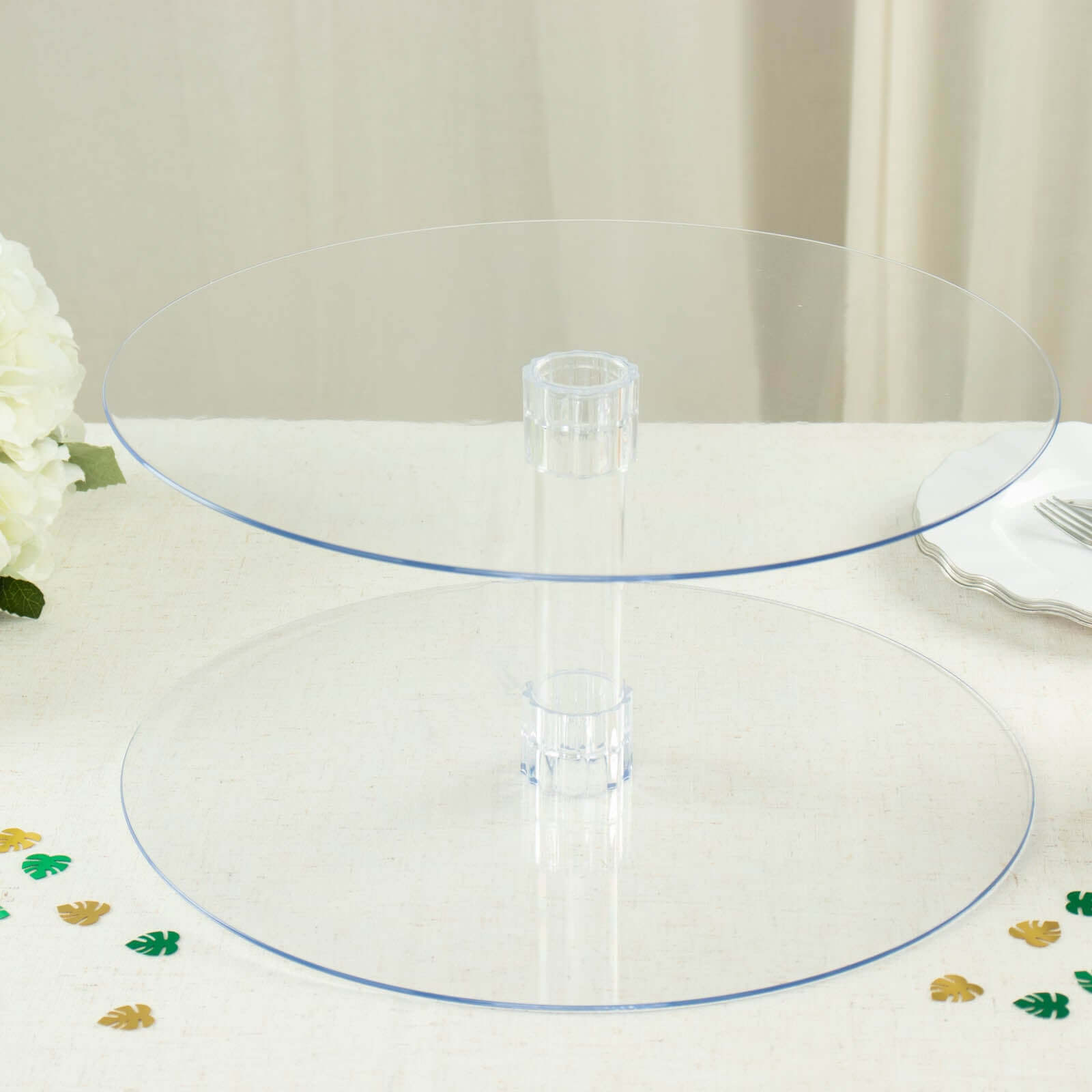 2-Tier Acrylic Round Cake Stand Set Clear - Chic Versatile Cupcake Holder Dessert Display Pedestal for Wedding Buffet & Catering Displays 18"