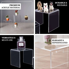Set of 4 Acrylic Cake Stands Riser Design Clear - Dessert and Cupcake Display Centerpieces Assorted Sizes