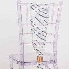 5 Pack Chair Sashes with Wave Embroidered Sequins White/Black 6"x88" - Stylish Glittering Decor for Weddings