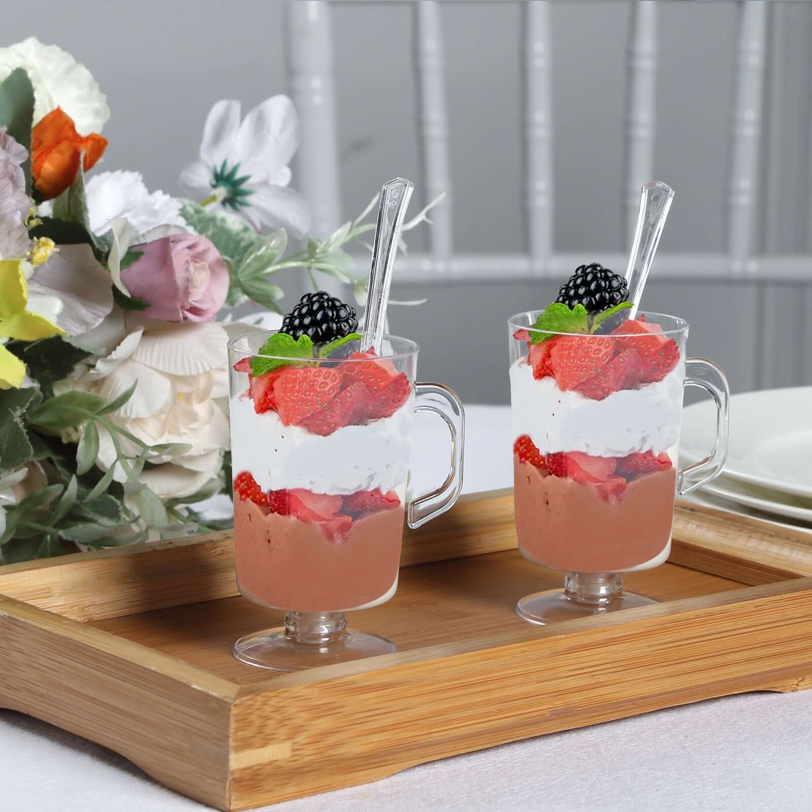 24-Pack Plastic Mini Coffee Cups Clear with Spoons - Ideal for Espresso 2oz