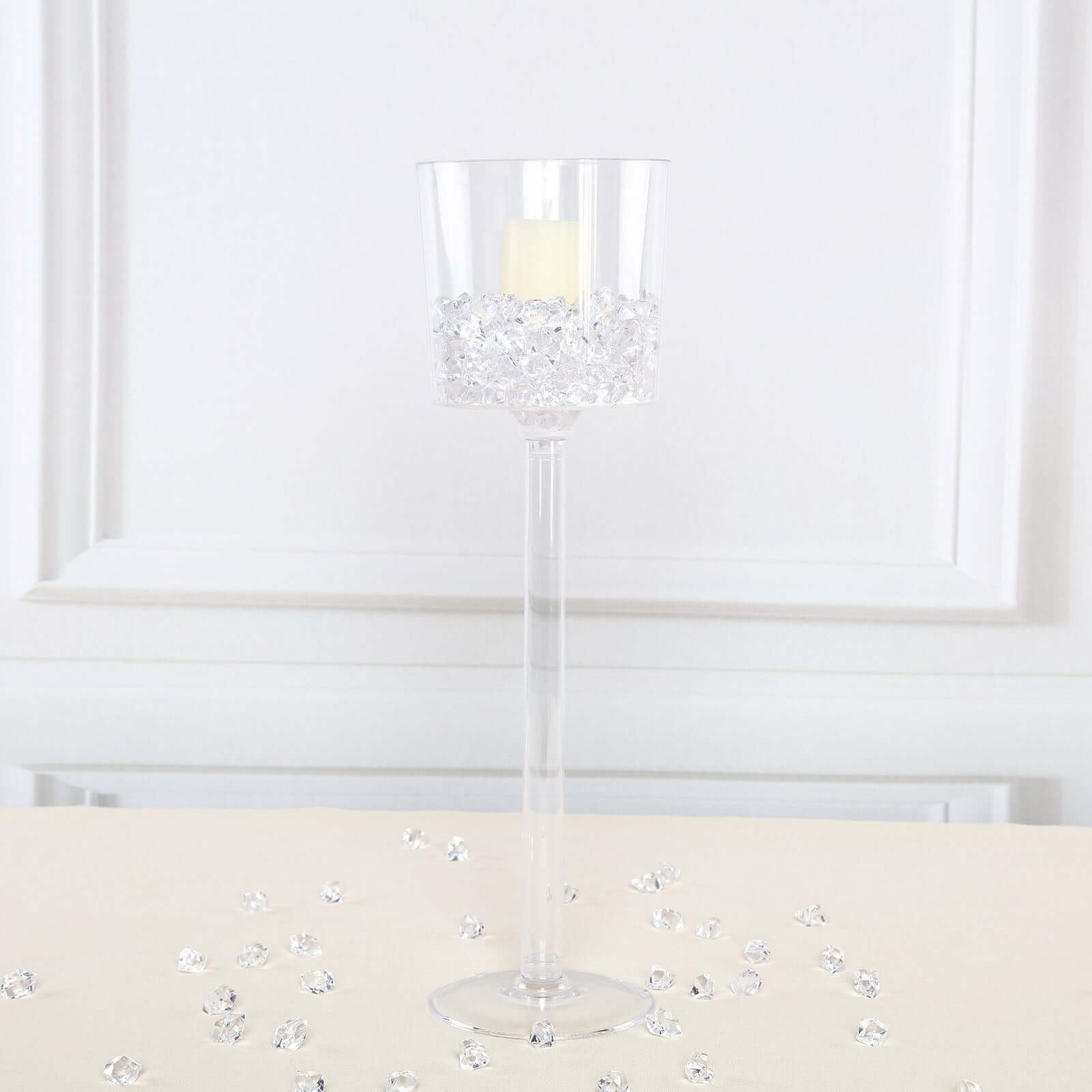 4-Pack Plastic Flower Vases Cylinder Wine Cup Design Clear - Fillable Long Stem Floral Centerpieces 18"