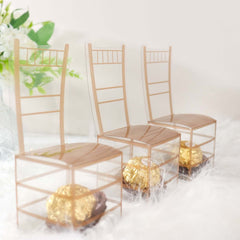 25 Pack Clear and Gold PVC Chiavari Chair-Shaped Party Favor Candy Gift Boxes - 2"x5"