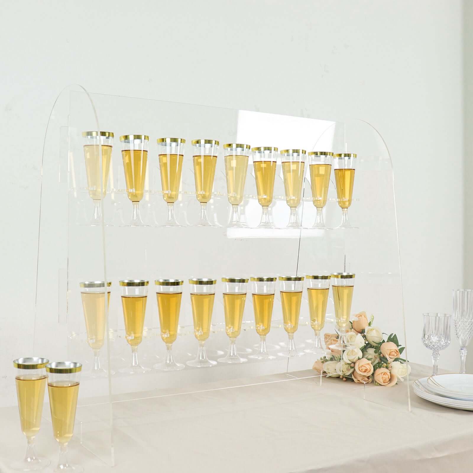 2-Tier Acrylic Champagne Glass Holder Display Stand Table Top Clear with 18 Hooks for Events & DIY Bars 25"
