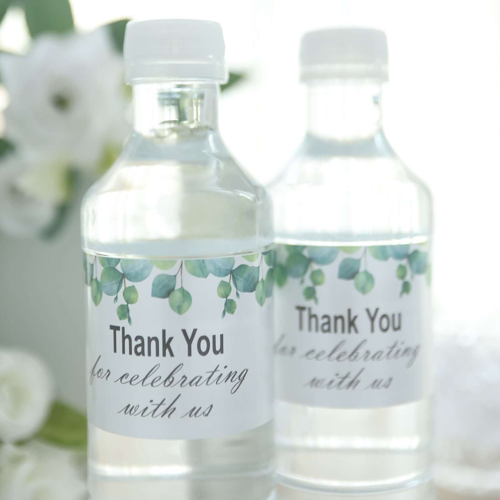 24 Pack White/Green Water Bottle Labels with Leaves Design "Thank You" Party Waterproof Bottle Stickers