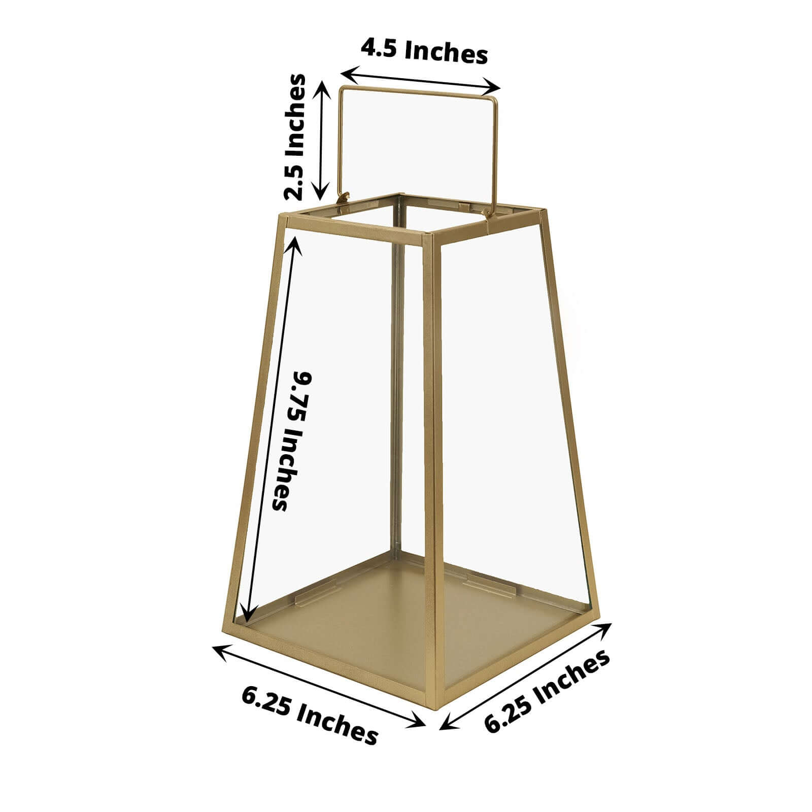 Metal Candle Lantern Trapezoid Geometric Design Gold - Hanging Terrarium Table Centerpiece for Indoor/Outdoor 10"