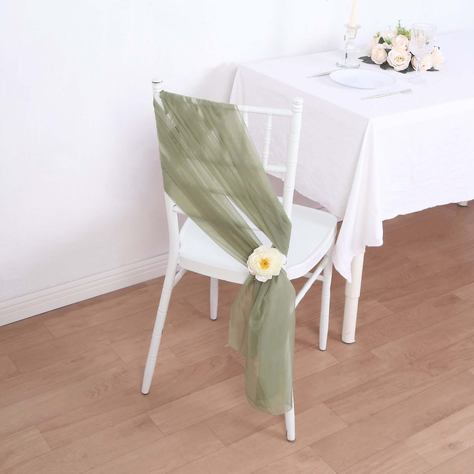 5 Pack Chiffon Chair Sashes Dusty Sage Green - Soft & Lightweight Designer Chair Bows 22"x78"