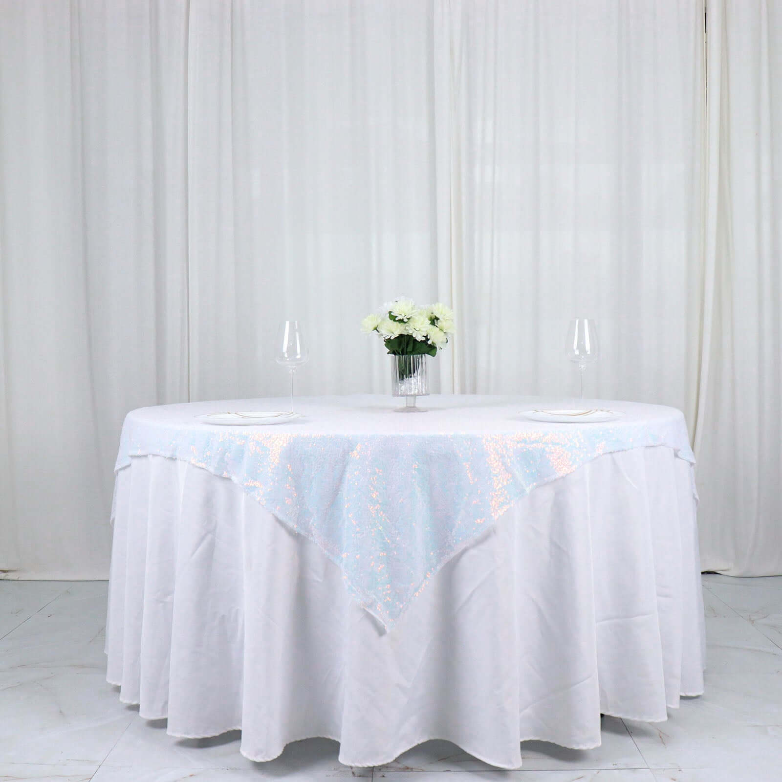 Sequin 60"x60" Table Overlay Square Tablecloth  Iridescent Blue - Luxe Wedding Table Topper