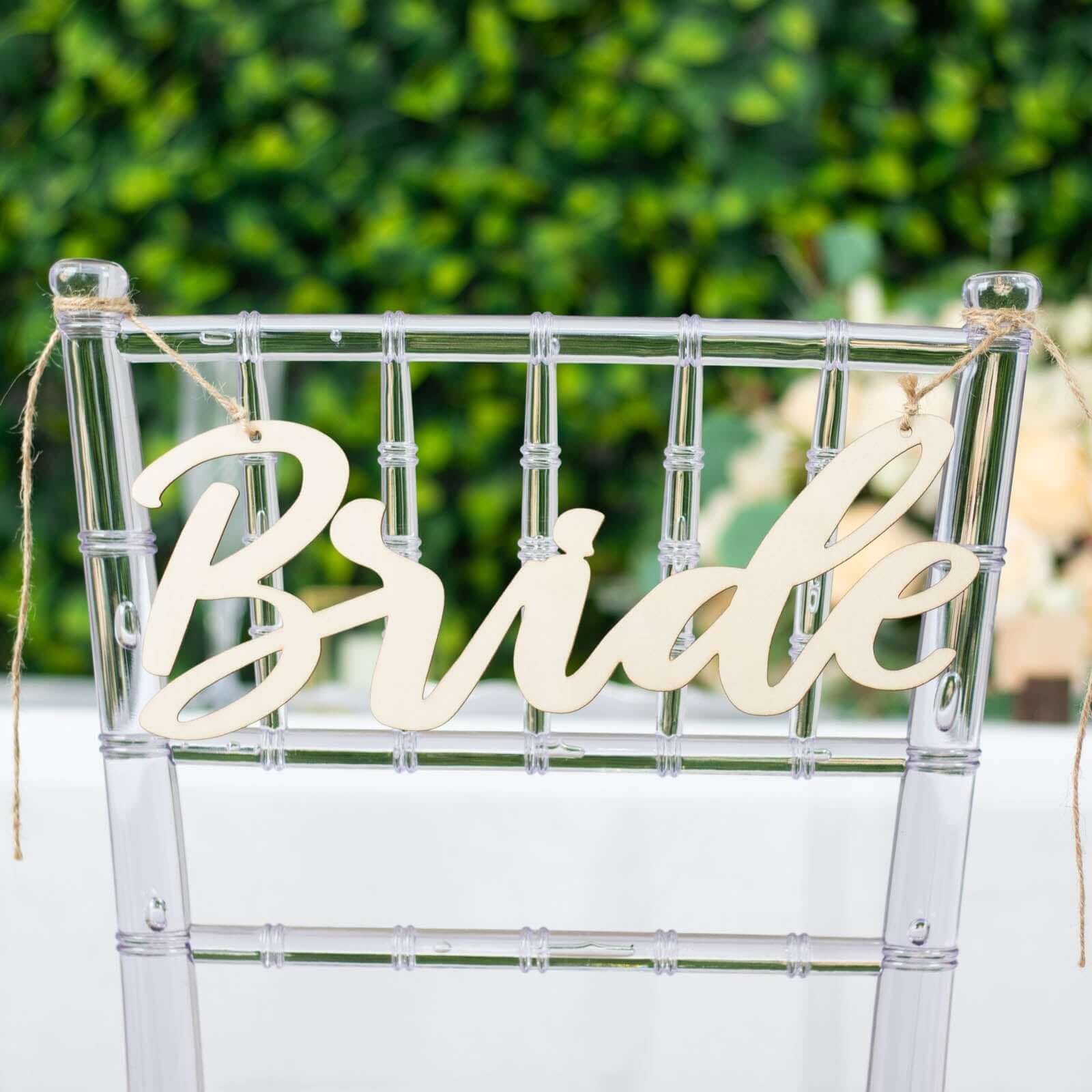 Set of 2 Bride and Groom Chair Signs Natural Wood - Charming Calligraphy Wall Hanging Wedding Decor & Props 12"x5"