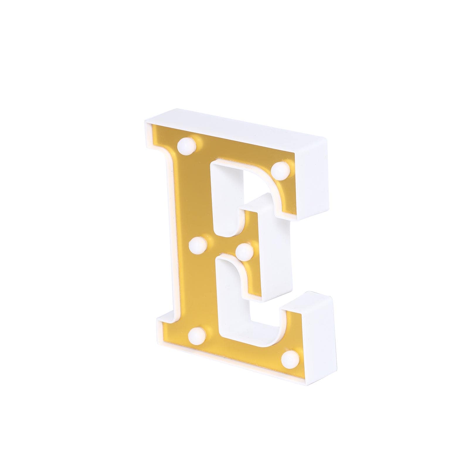 3D Marquee Letter "E" Warm White 6 LED Lights Gold - Chic Light-Up Decor for Events 6"