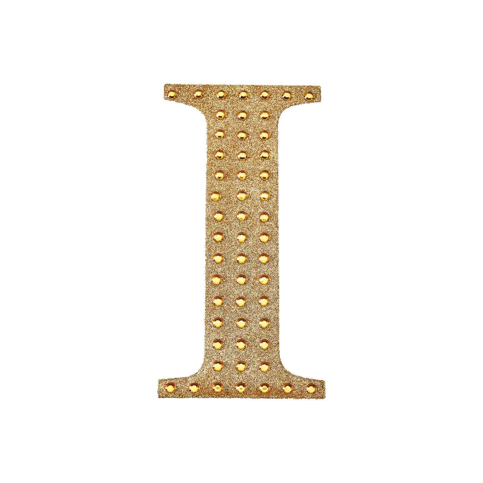 Decorative Rhinestone Alphabet "I" Letter Stickers, Glitter Adhesive Craft Letters Gold DIY Sparkle Embellishments 6"