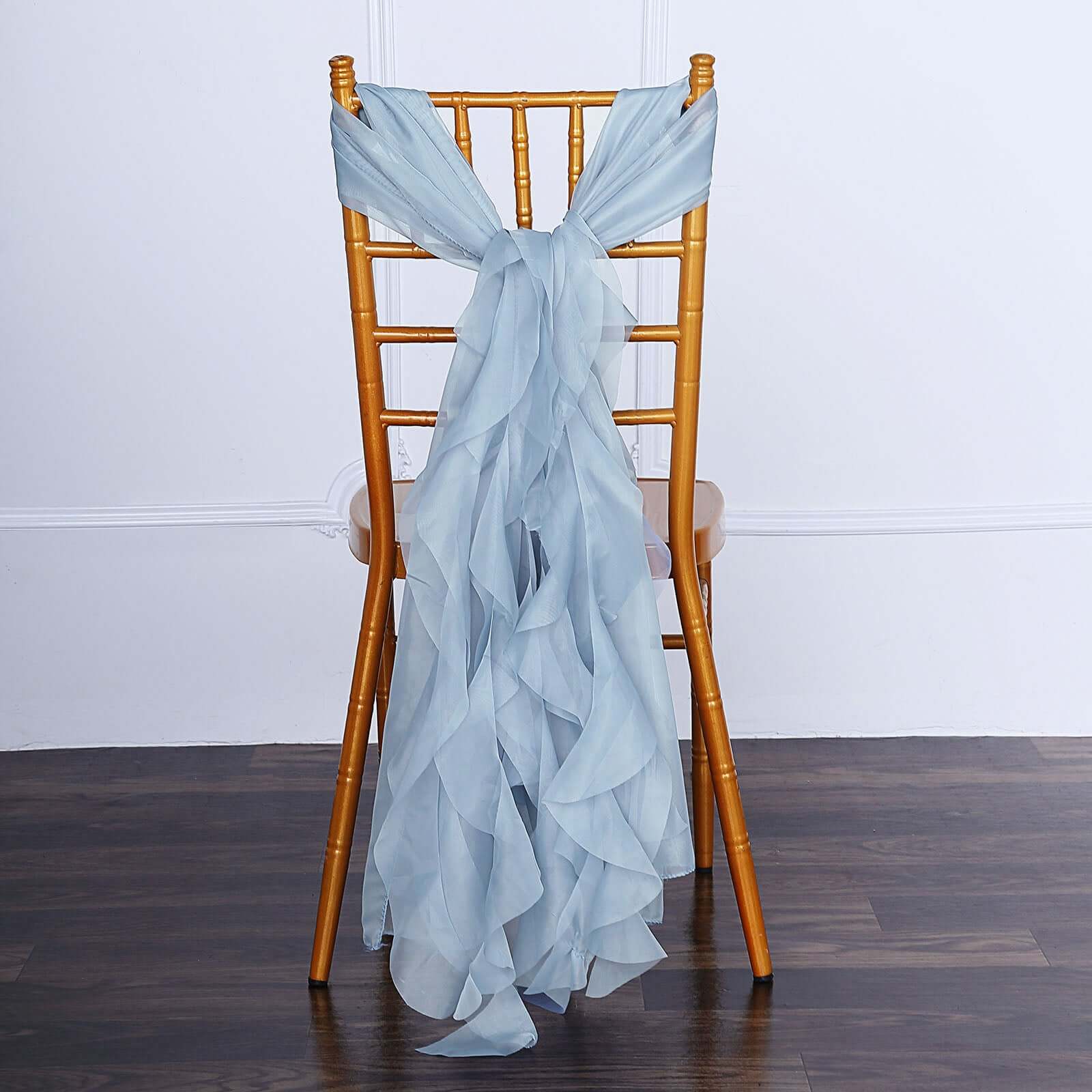 1 Set Chiffon Hoods Chair Sashes with Willow Ruffles Design Dusty Blue - Stylish Chair Bow Decor