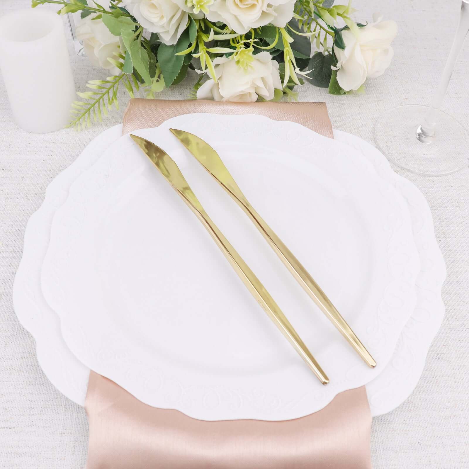 24-Pack Plastic Knives Glossy Gold - Premium Heavy Duty Disposable Flatware Cutlery 8"