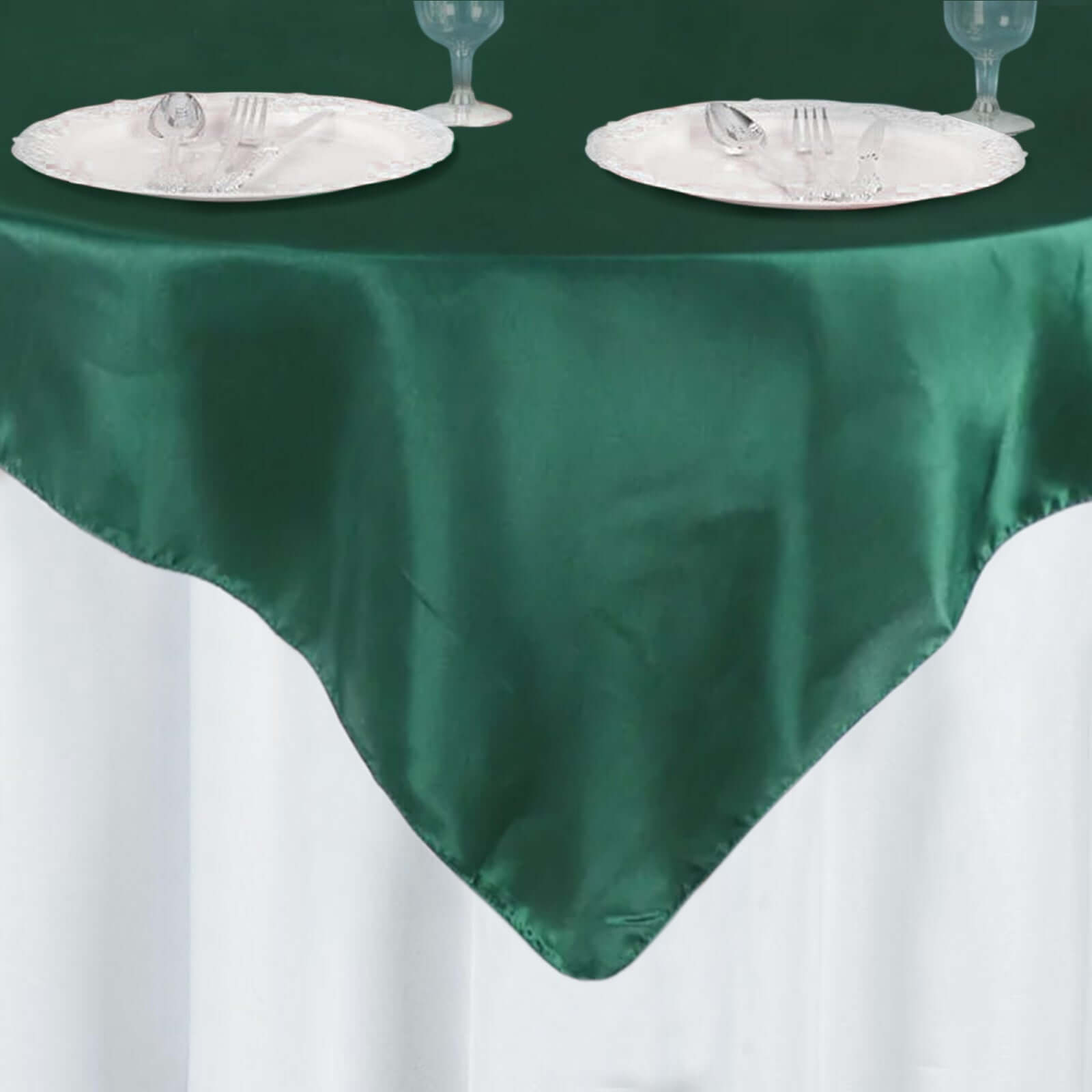 Satin 60"x60" Table Overlay Square Tablecloth Hunter Emerald Green - Smooth Silky Touch Table Cover