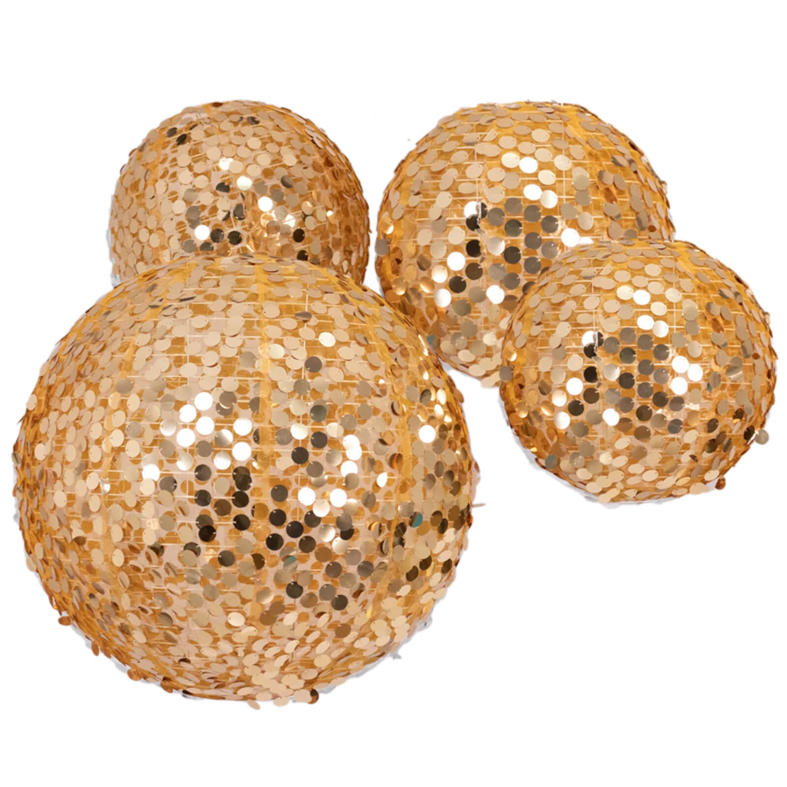 Set of 4 Glitter Gold Payette Sequin Hanging Lanterns, Large Decorative Round Foldable Fabric Chinese Lantern Lampshades - 12",14",16",20"