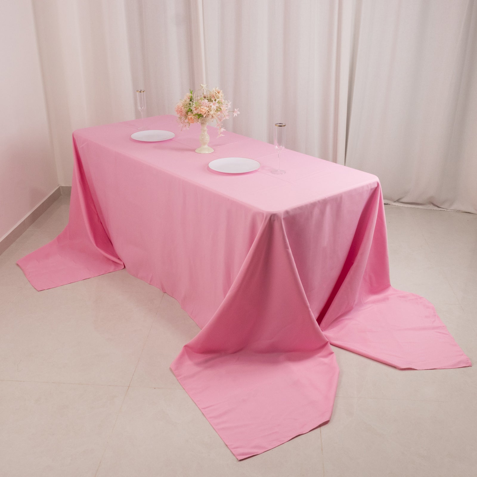 Premium Polyester 90"x156" Rectangle Tablecloth Pink - Seamless 220GSM Stain-Resistant Table Cover