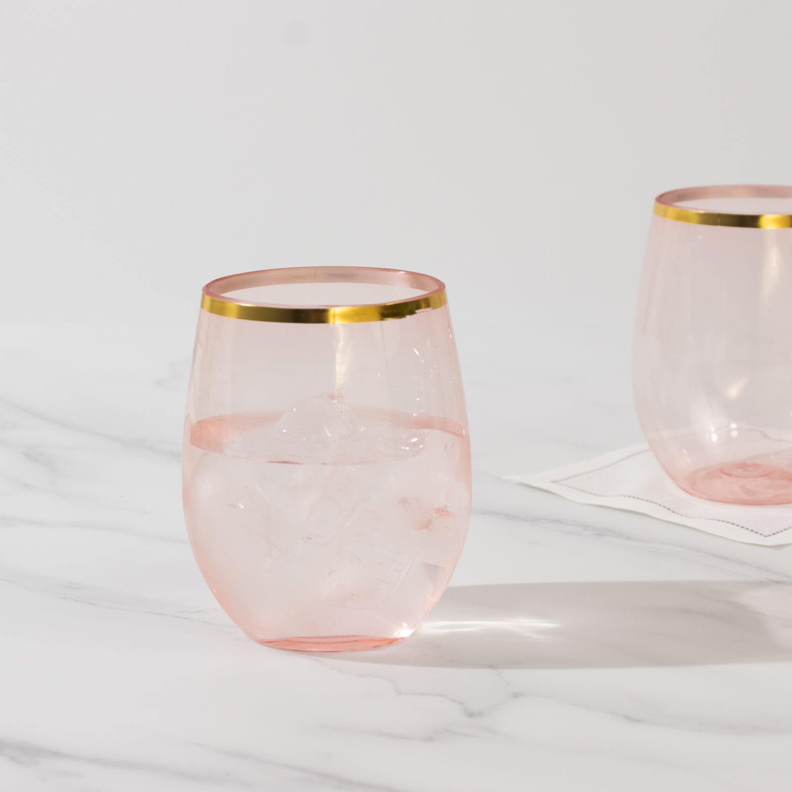 12-Pack Plastic Wine Tumblers Transparent Blush with Gold Rim - Reusable Drinkware 12oz