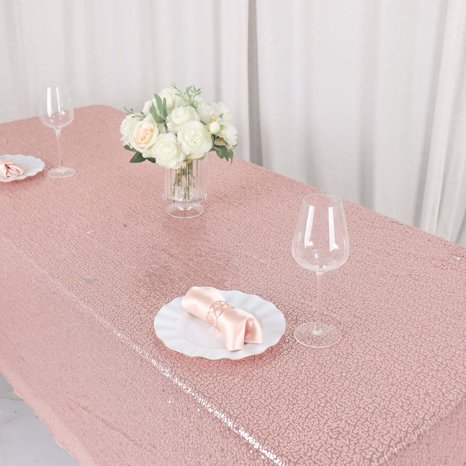 Sequin 60"x126" Rectangle Tablecloth Rose Gold - Glittering Finish Table Cover