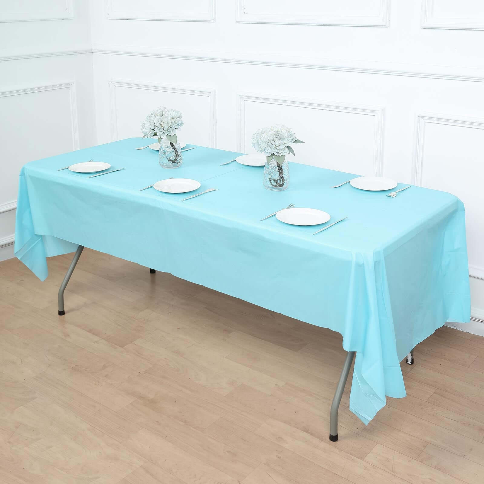 Plastic Table Cover Light Blue Rectangle - Lightweight PVC Disposable Tablecloth 54"x108"