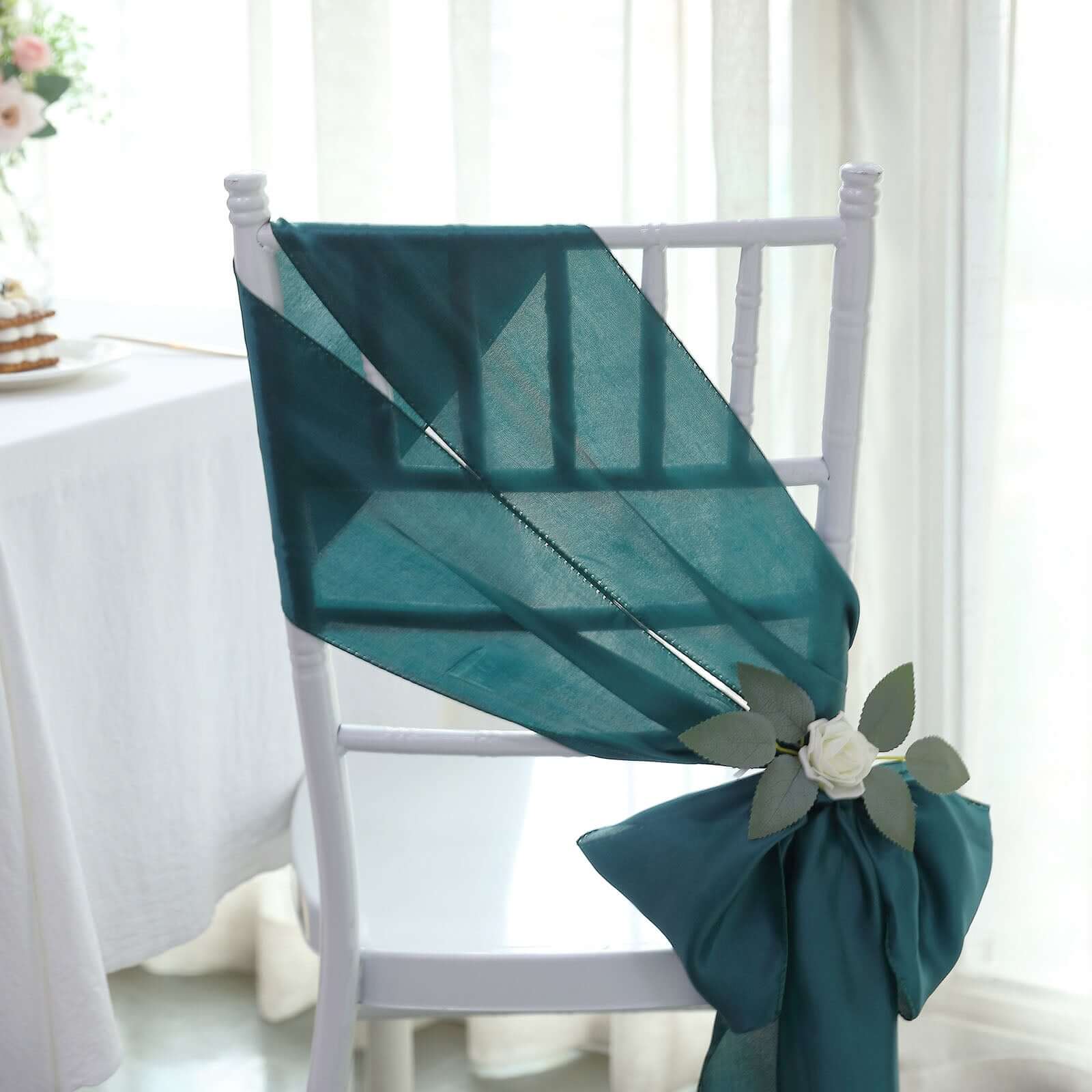 5 Pack Satin Chair Sashes Peacock Teal - Durable Chair Bows with Shiny Finish 6"x106"