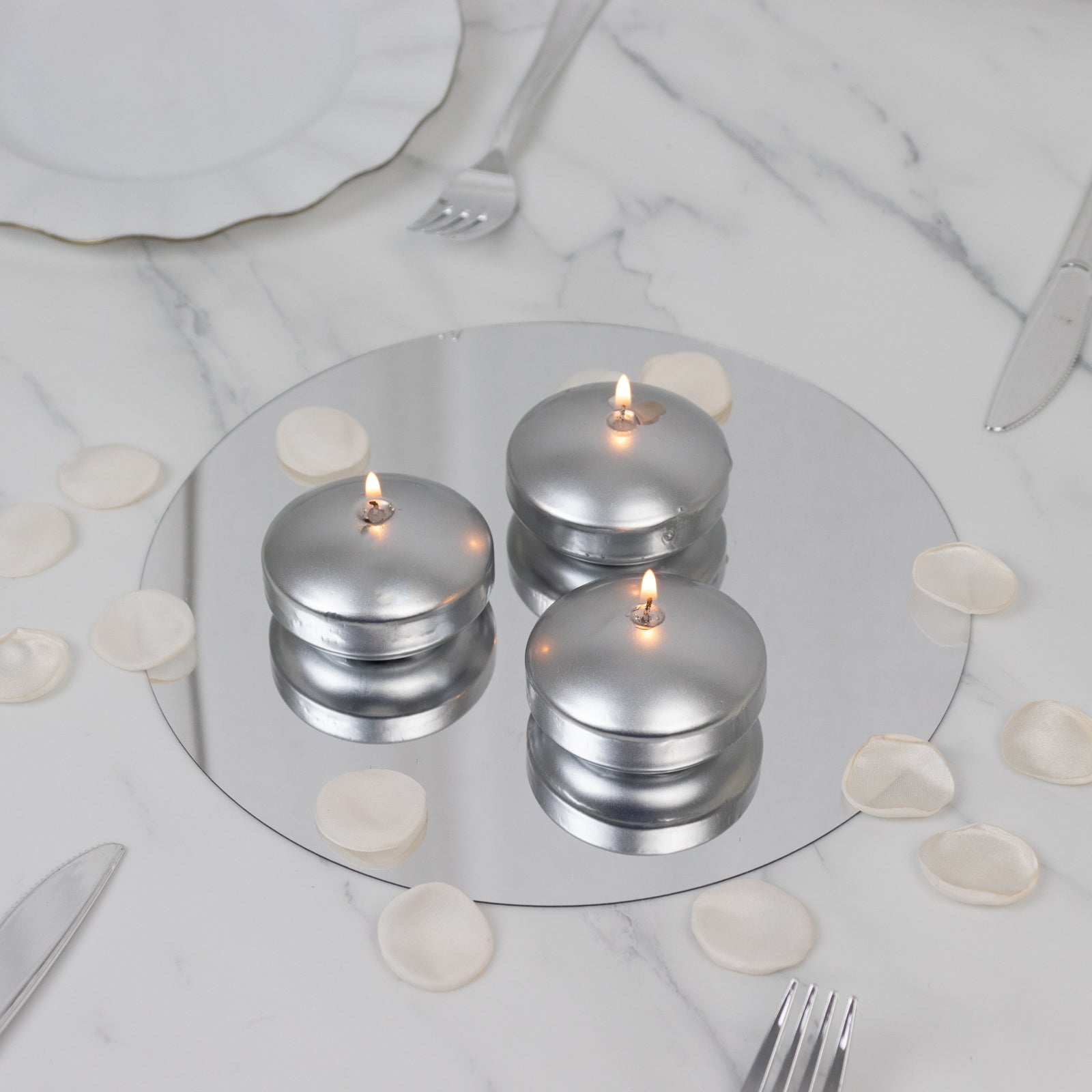 12 Pack 3" Silver Floating Candles, Unscented Dripless Wax Discs for Centerpieces