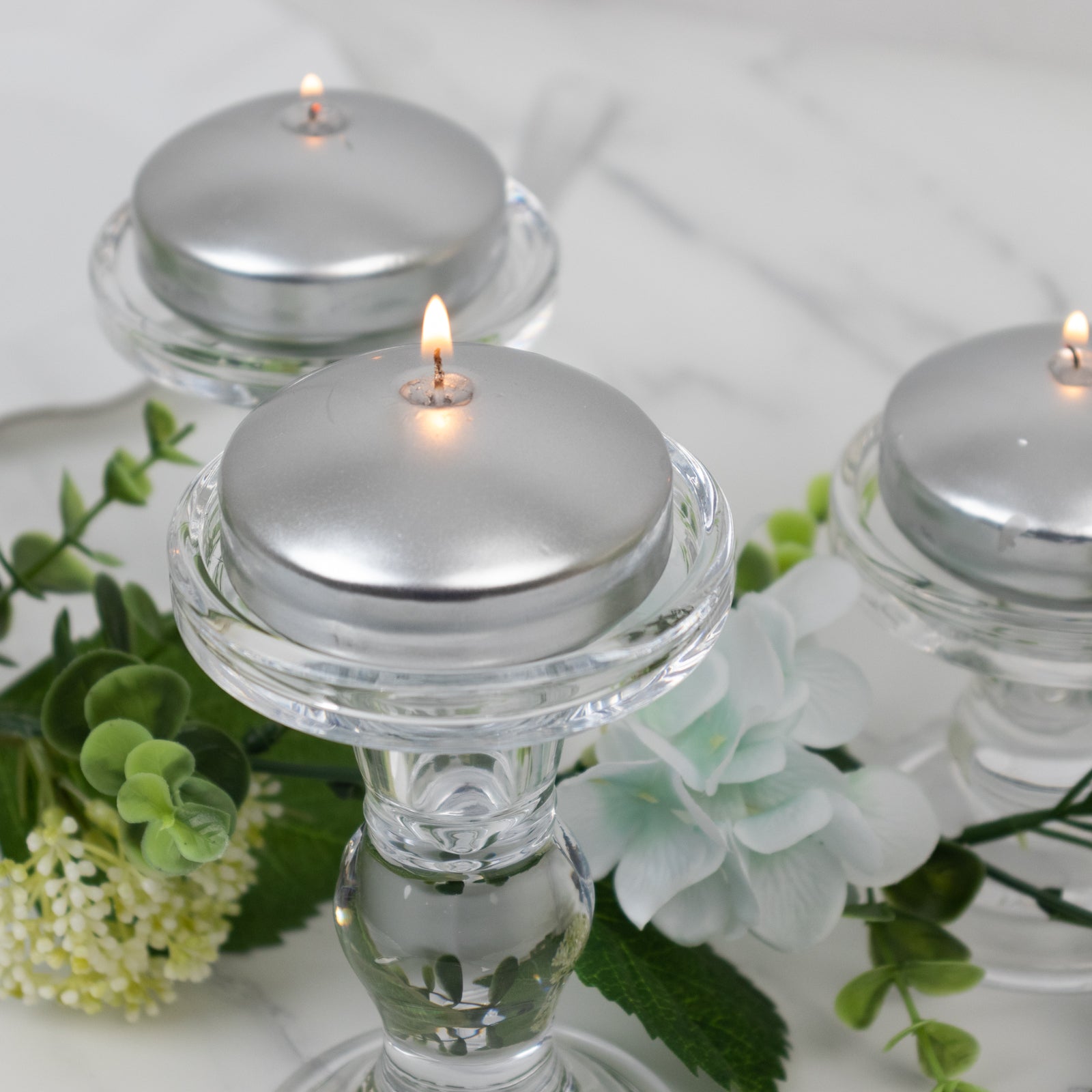 12 Pack 3" Silver Floating Candles, Unscented Dripless Wax Discs for Centerpieces