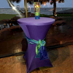 Spandex 30" Round Cocktail Table Cover Purple - Easy to Maintain Stretch Fitted Highboy Tablecloth