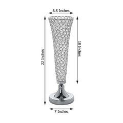 2-Pack Crystal Beaded Trumpet Vase Set Silver - Table Centerpiece for Stylish Decor 22"