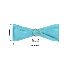 5 Pack Stretch Spandex Chair Sashes Turquoise - Reusable Chair Bands with Silver Diamond Ring Slide Buckle 5"x14"