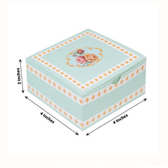25-Pack Gift Boxes Vintage Rose Floral – Turquoise Cardstock Favor Boxes for Cookies, Candies, and Mini Keepsakes - 4"x4"x2"