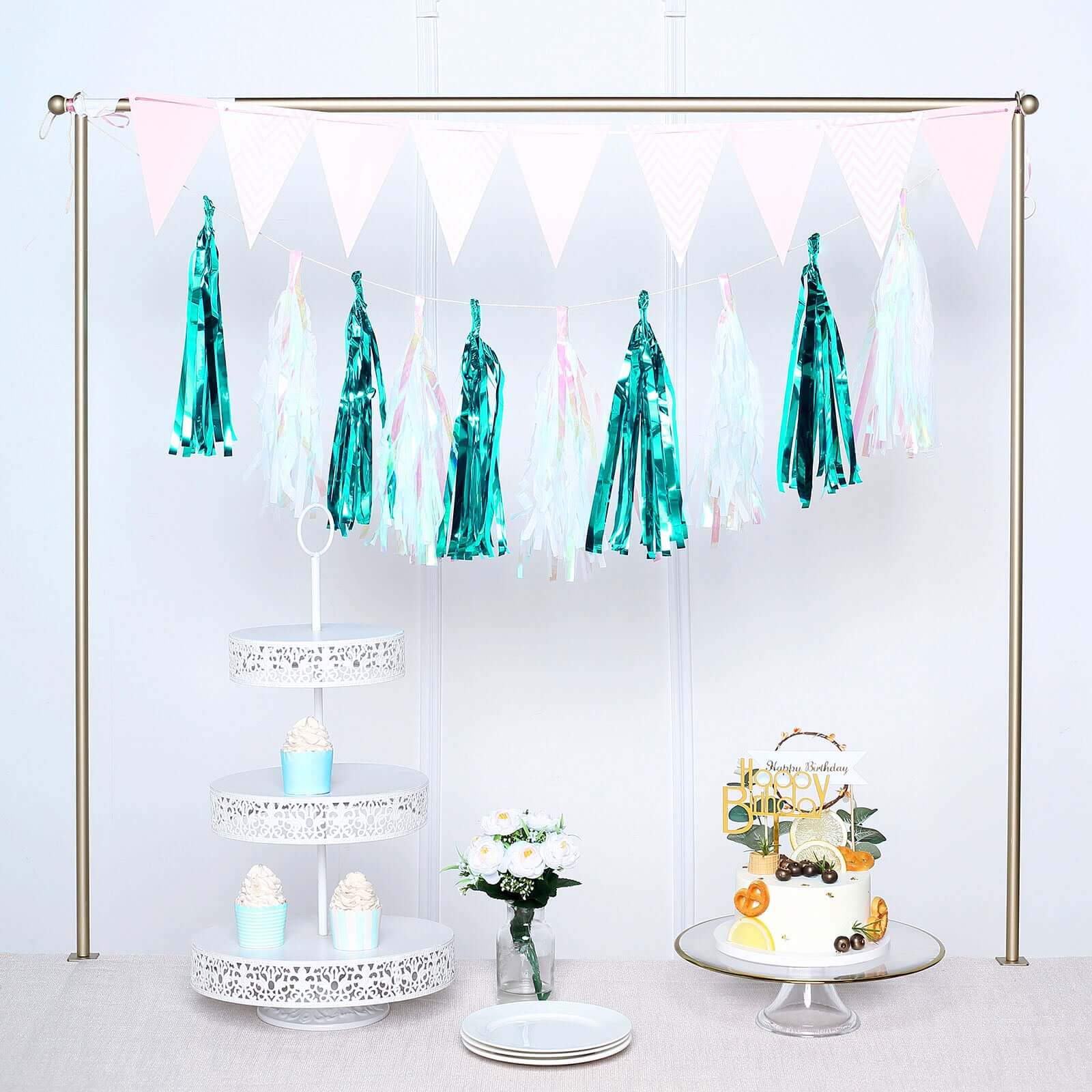 7.5ft Long Turquoise Hanging Foil Tassel Garland, Metallic Tinsel Fringe Banner Party Streamer Backdrop Decorations