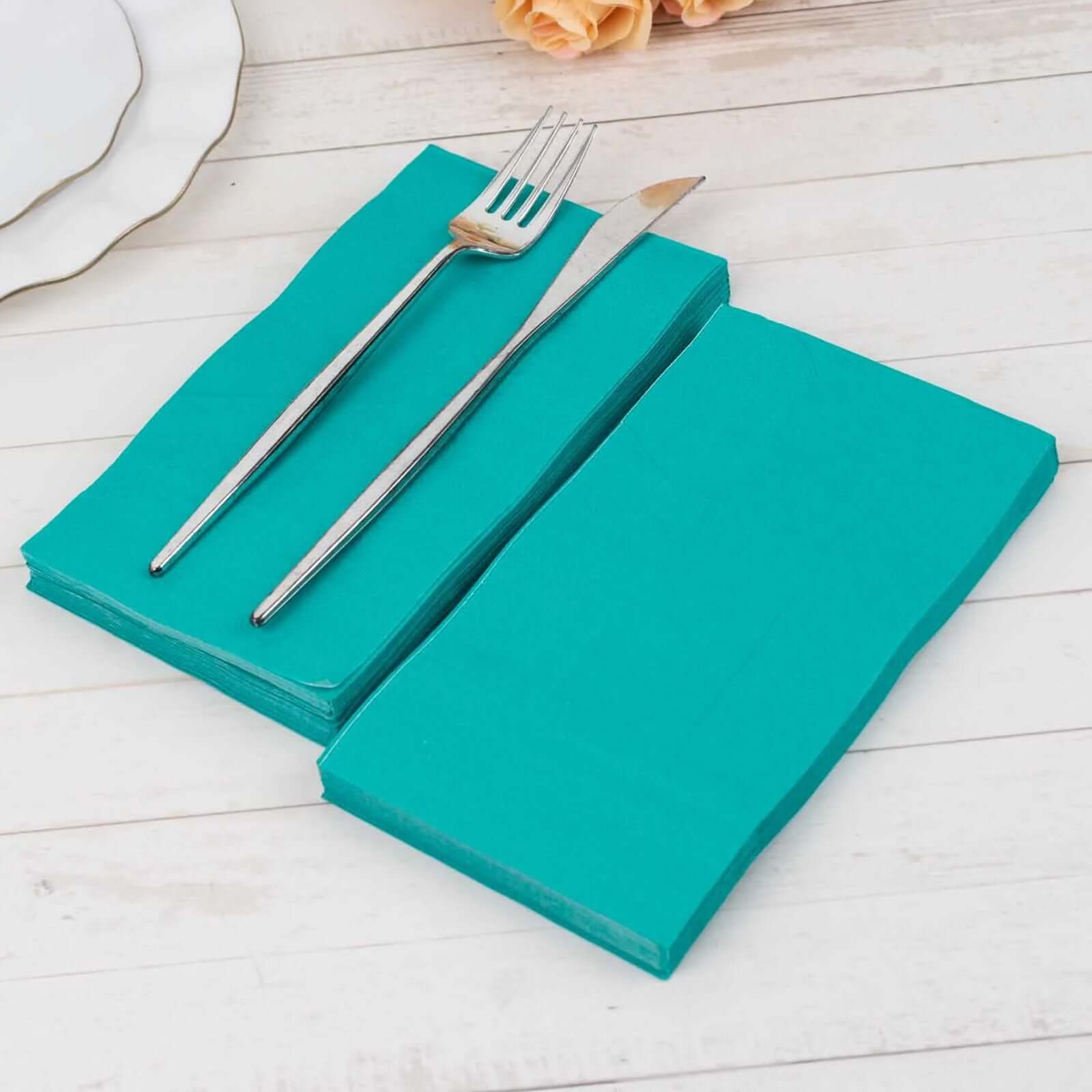 50-Pack Paper Napkins Turquoise - Soft Disposable 2-Ply Dinner Napkins for Weddings