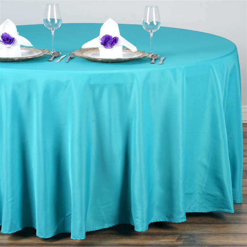 Polyester 132" Round Tablecloth Turquoise - Seamless Chic Table Cover