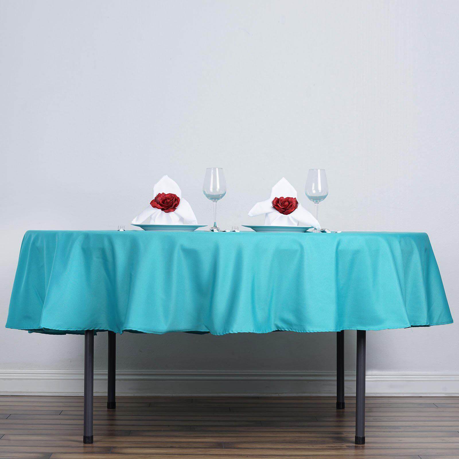 Polyester 90" Round Tablecloth Turquoise - Stain & Wrinkle-Resistant Table Cover