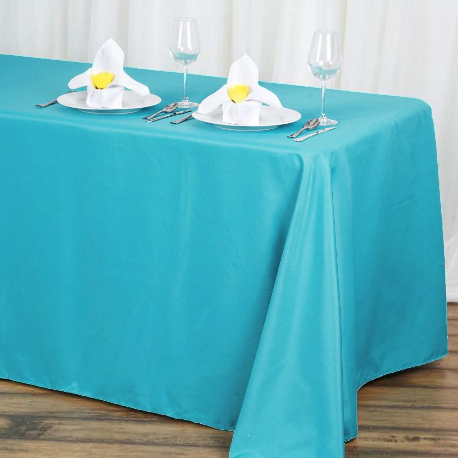 Polyester 90"x132" Rectangle Tablecloth Turquoise - Seamless Wrinkle-Resistant Table Cover