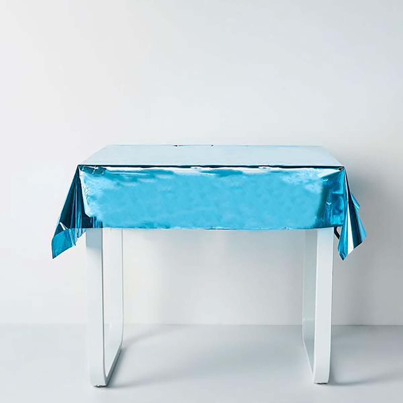 Metallic Foil Tablecloth Square Turquoise - Stylish Disposable Party Cover 50"x50"