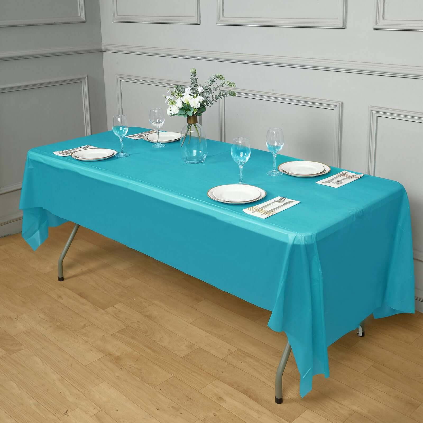 5-Pack Plastic Table Covers Turquoise Rectangle - Reliable PVC Disposable Covers for Gatherings 54"x108"