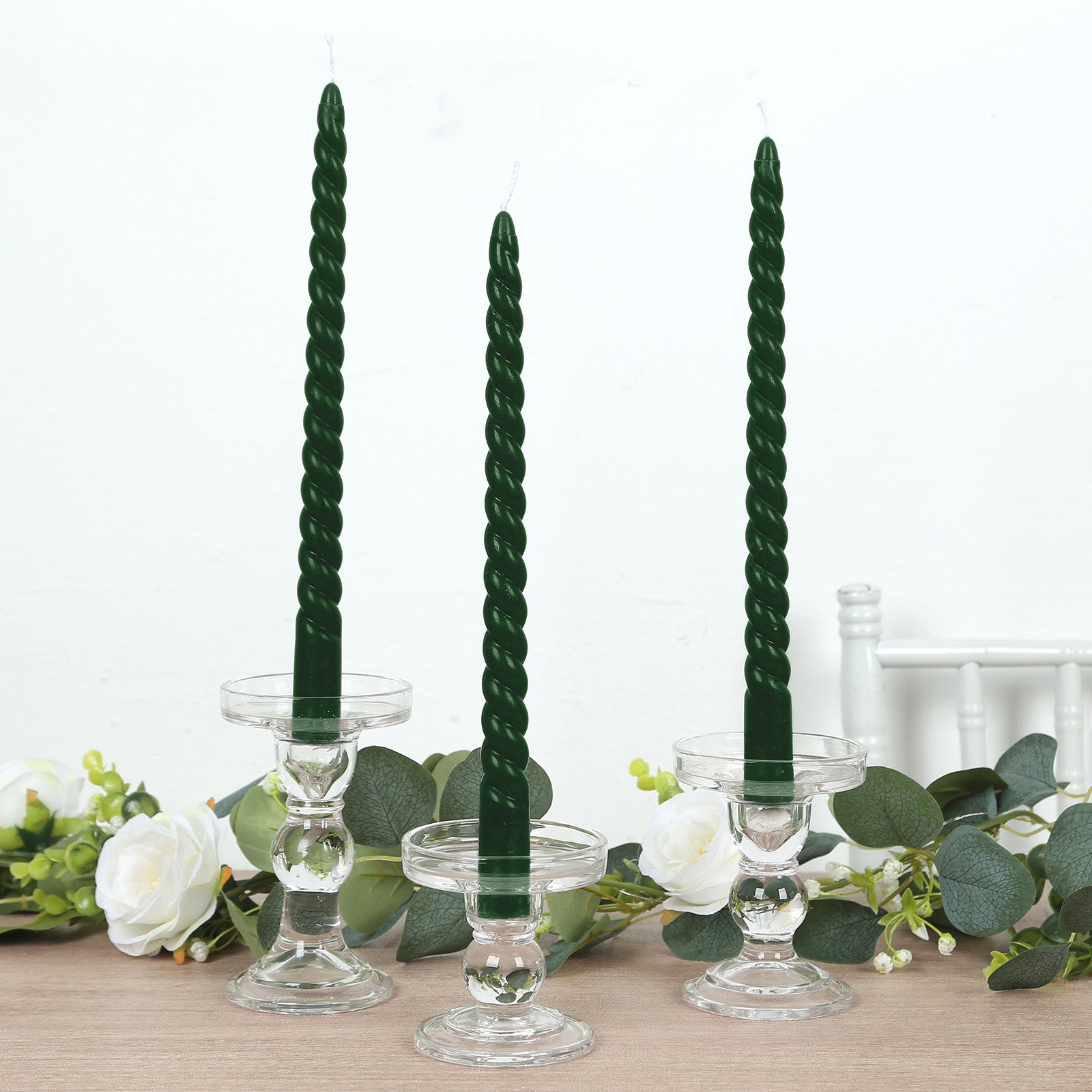 12 Pack 11" Hunter Emerald Green Premium Unscented Spiral Wax Taper Candles, Long Burn Wick Dinner Candle Sticks