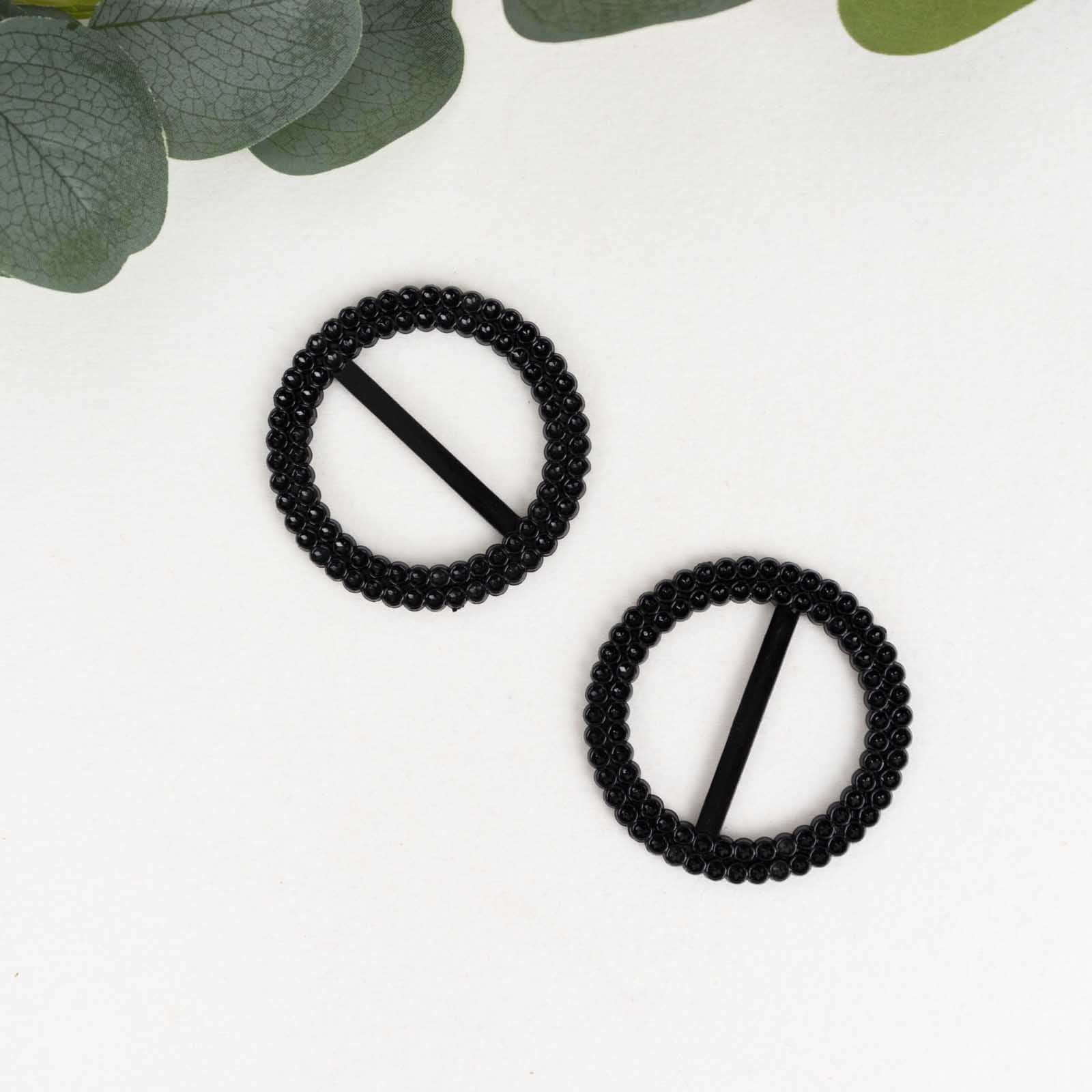 20 Pack Diamond Round Chair Sash Band Buckle Pins Black - Timeless Rhinestone Napkin Rings 2.5"