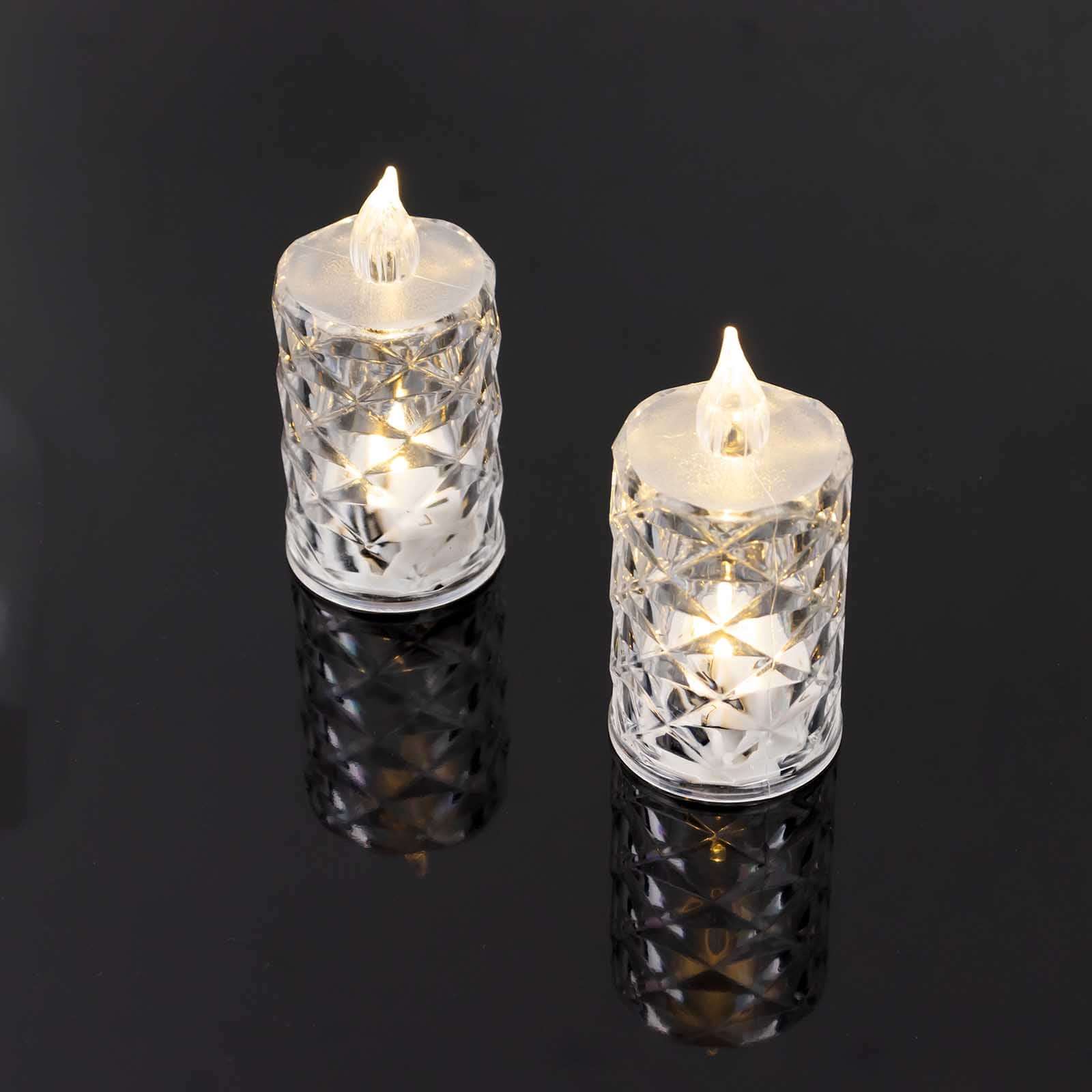 12-Pack LED Flameless Decorative Lighting Diamond Cut Warm White - Battery Operated Tealight Candles 3"