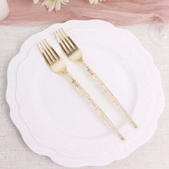 24-Pack Plastic Forks with Gold Glitter - Disposable Silverware Cutlery for Events