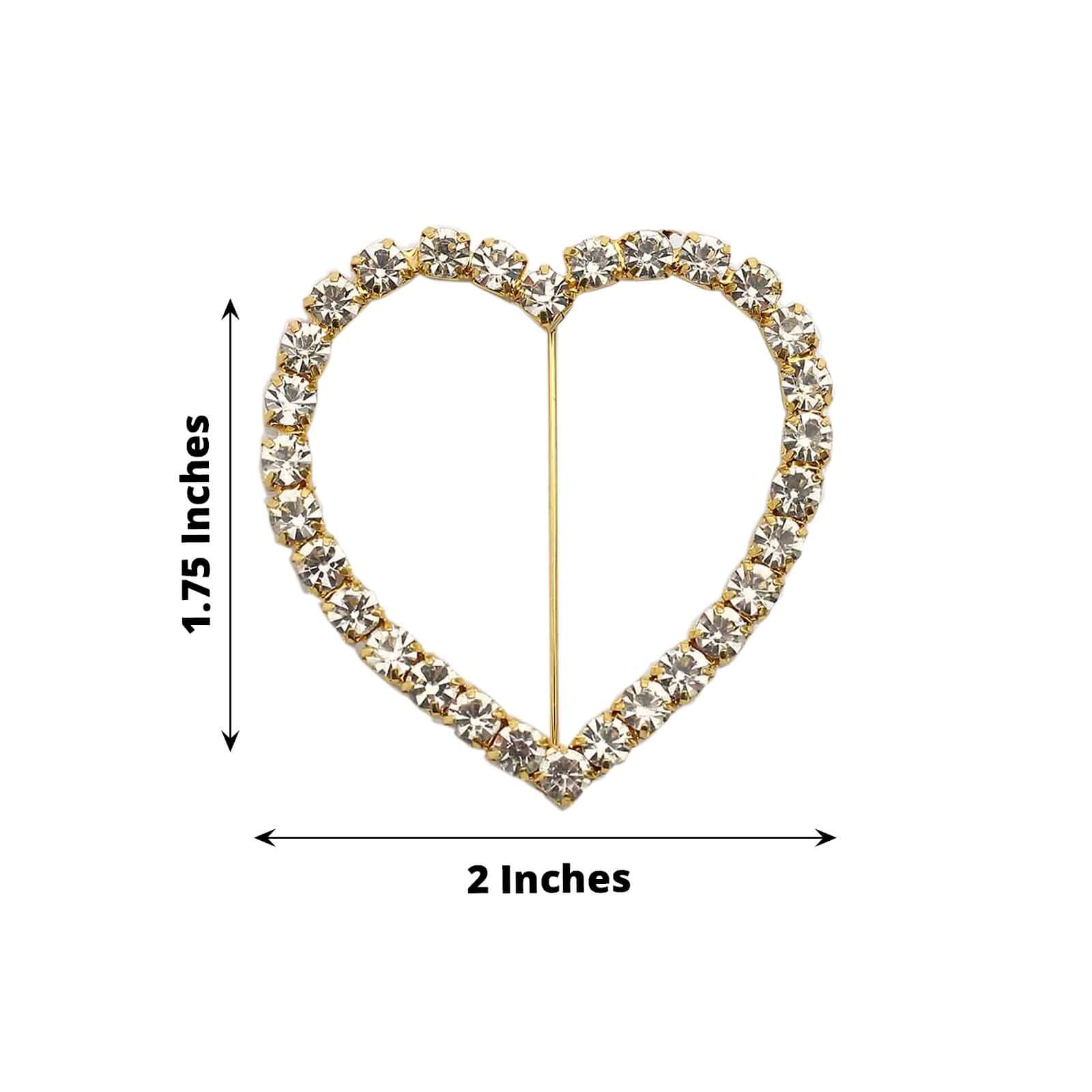 Rhinestone Chair Sash Band Buckle Gold 2" Heart Metal - Glittering Diamond Accent for Weddings & Special Events