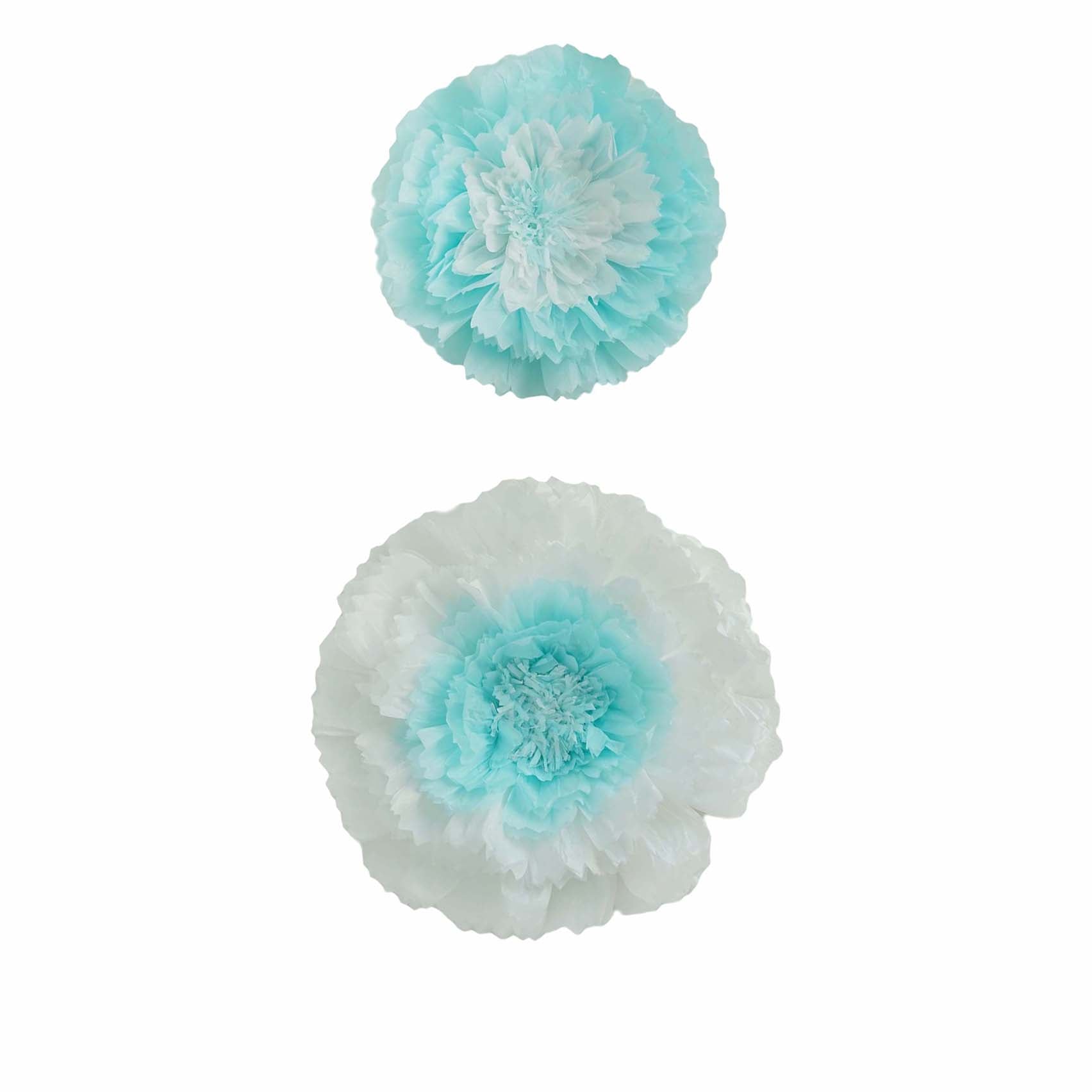 Set of 2 Light Blue Carnation 3D Wall Giant Tissue Paper Flowers - 12",16"
