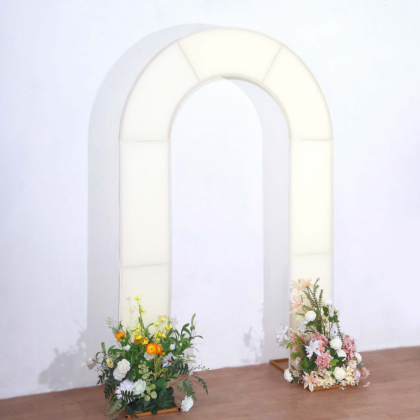 8ft Ivory Spandex Fitted Open Arch Wedding Arch Cover, Double-Sided U-Shaped Backdrop Slipcover