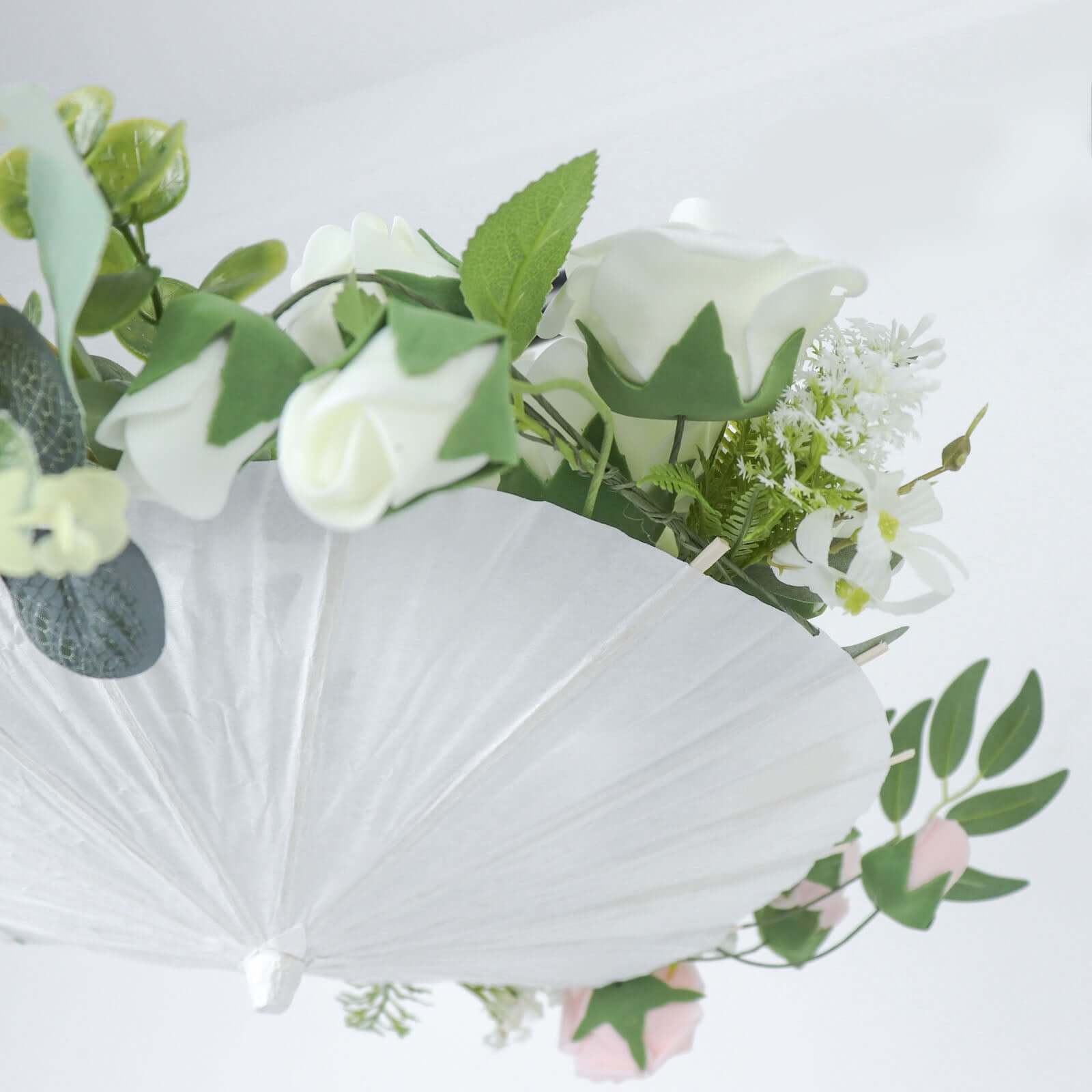 4-Pack Paper and Bamboo Parasol Umbrellas White - Decorative Centerpieces and Bridal Shower Photo Props 16"